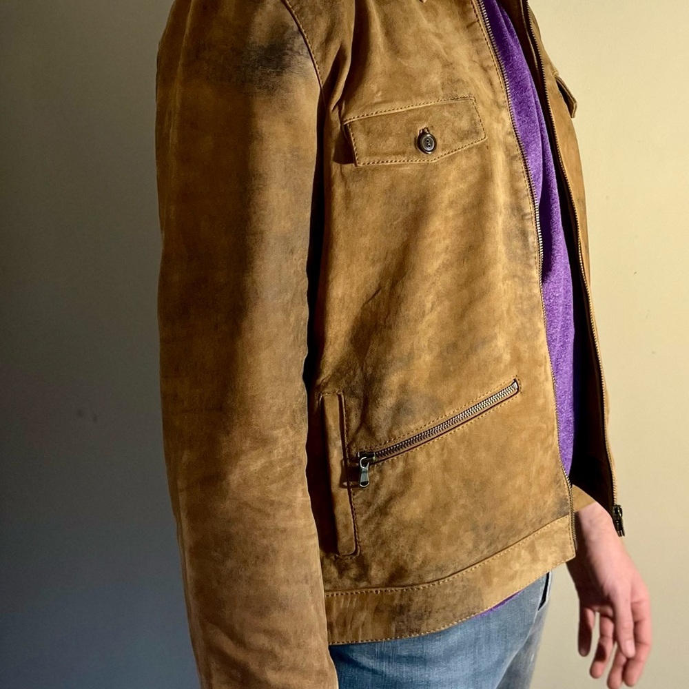Leather Brown Men's Jacket with Zip Pockets